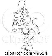 Royalty Free RF Clipart Illustration Of An Outline Of A Panther Character Mascot Playing Baseball by Toons4Biz