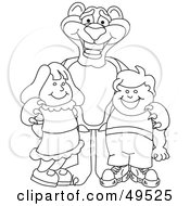 Poster, Art Print Of Outline Of A Panther Character Mascot With Children