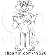 Royalty Free RF Clipart Illustration Of An Outline Of A Panther Character Mascot Reading by Toons4Biz