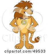 Lion Character Mascot Wearing A Medal