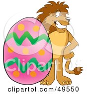 Poster, Art Print Of Lion Character Mascot With An Easter Egg