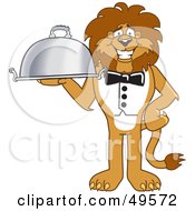 Lion Character Mascot Serving A Platter
