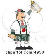 Man Celebrating Oktoberfest With A Beer Stein And Hot Dogs