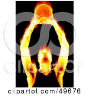 Fiery Man Reaching Up For A Basketball
