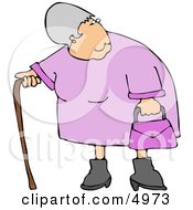 Elderly Obese Woman Standing With A Cane