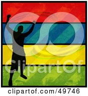 Poster, Art Print Of Silhouetted Man Celebrating On A Colorful Grunge Background