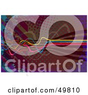 Royalty Free RF Clipart Illustration Of CMYK Cables Squiggling Over A Red Purple And Blue Halftone Background by Arena Creative
