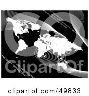 Royalty Free RF Clipart Illustration Of A Black And White White World Atlas With Binary Code And Waves by Arena Creative