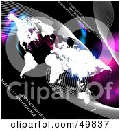 Poster, Art Print Of Wold Map With Communication Waves Binary Code And Colorful Fractals On Black