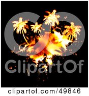 Royalty Free RF Clipart Illustration Of A Fiery Palm Tree Island On Black