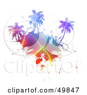 Poster, Art Print Of Colorful Halftone Palm Tree Island On White