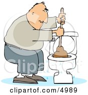 Man Plunging A Clogged Toilet