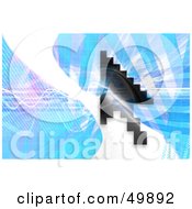 Black Pixelated Mouse Cursor Over A Blue Background With A White Wave