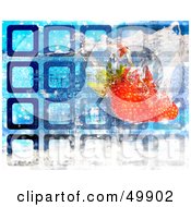 Poster, Art Print Of Strawberry Splashing Into Water With Blue Squares