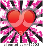 Poster, Art Print Of Red Heart With Black Rays On A Pink Heart Background