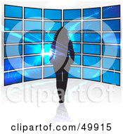 Poster, Art Print Of Woman Walking Towards A Television Display Wall In A Store With A Fractal