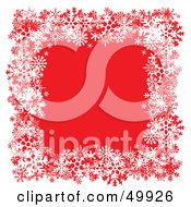 Poster, Art Print Of Red Background Bordered With White Snowflakes