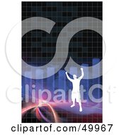Poster, Art Print Of Successful Silhouetted Man On A Fractal Wave With A Bar Graph