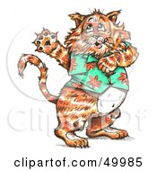 Poster, Art Print Of Fat Cat Dancing And Wearing A Hawaiian Shirt