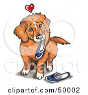 Poster, Art Print Of Dog With A Heart Over His Head Carrying Slippers