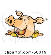 Royalty Free RF Clipart Illustration Of A Pigs Head With An Apple And Veggies