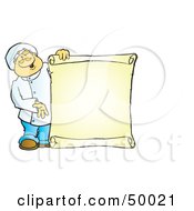 Poster, Art Print Of Friendly Male Chef Holding A Blank Scroll Menu