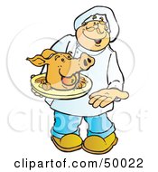 Poster, Art Print Of Friendly Male Chef Carrying A Pigs Head On A Platter