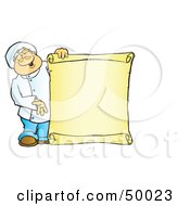 Poster, Art Print Of Friendly Male Chef Holding A Blank Scroll Sign