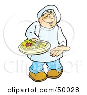 Poster, Art Print Of Friendly Male Chef Carrying A Dinner Salad On A Platter