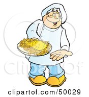 Royalty Free RF Clipart Illustration Of A Friendly Male Chef Carrying Fish And Chips On A Platter