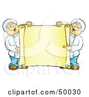 Poster, Art Print Of Two Male Chefs Holding A Blank Horizontal Scroll Sign