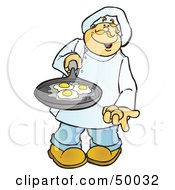 Royalty Free RF Clipart Illustration Of A Friendly Male Chef Holding Eggs In A Frying Pan