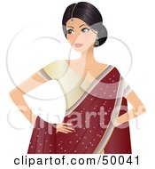 Poster, Art Print Of Beautiful Indian Bride In A Beige Dress And Red Shawl