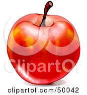Poster, Art Print Of Shiny Waxed Red Apple With A Stem On A White Background