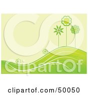 Poster, Art Print Of Summer Green Background Of Flowers And Trees Growing On Rolling Hills