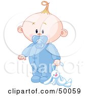 Poster, Art Print Of Baby Boy Dragging A Stuffed Bunny
