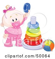 Royalty Free RF Clipart Illustration Of A Baby Girl Playing With A Ring Pyramid by Pushkin