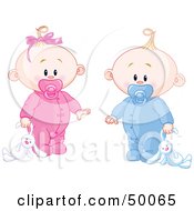 Poster, Art Print Of Baby Girl And Boy Dragging A Stuffed Bunny