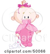 Poster, Art Print Of Baby Girl Dragging A Stuffed Bunny