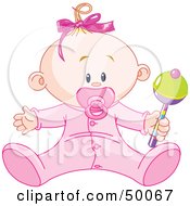 Poster, Art Print Of Baby Girl Playing With A Rattle