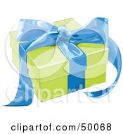 Poster, Art Print Of Green Gift Box Sealed With A Blue Ribbon