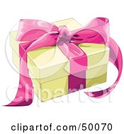 Poster, Art Print Of Yellow Gift Box Sealed With A Pink Ribbon