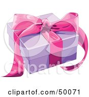 Poster, Art Print Of Purple Gift Box Sealed With A Pink Ribbon