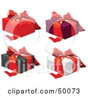 Digital Collage Of Gift Boxes Sealed With Red Ribbons