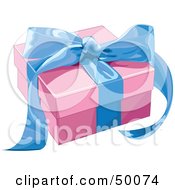 Poster, Art Print Of Pink Gift Box Sealed With A Blue Ribbon