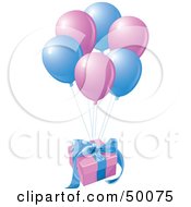 Poster, Art Print Of Birthday Gift Floating Away With Matching Balloons