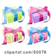 Digital Collage Of Colorful Gift Boxes Sealed With Pink And Blue Ribbons