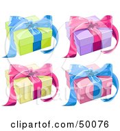 Poster, Art Print Of Digital Collage Of Colorful Gift Boxes Sealed With Pink And Blue Ribbons