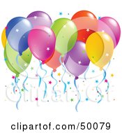 Poster, Art Print Of Colorful Group Of Balloons Floating With Confetti