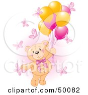 Royalty Free RF Clipart Illustration Of A Girl Teddy Bear Floating Away With Butterflies And Balloons
